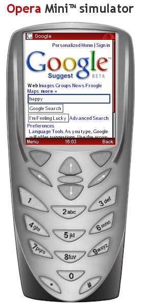Google Suggest using Opera Mini 2.0 
