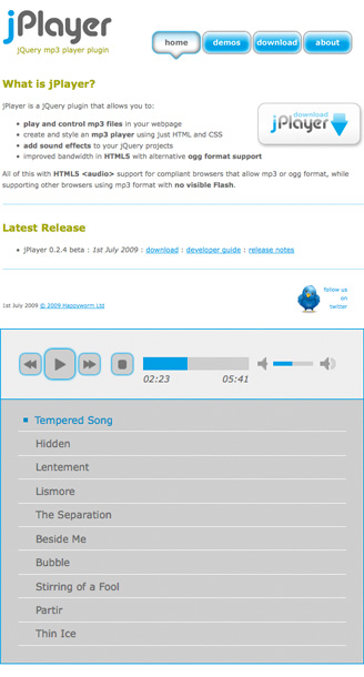 jplayer website and plugin screenshot